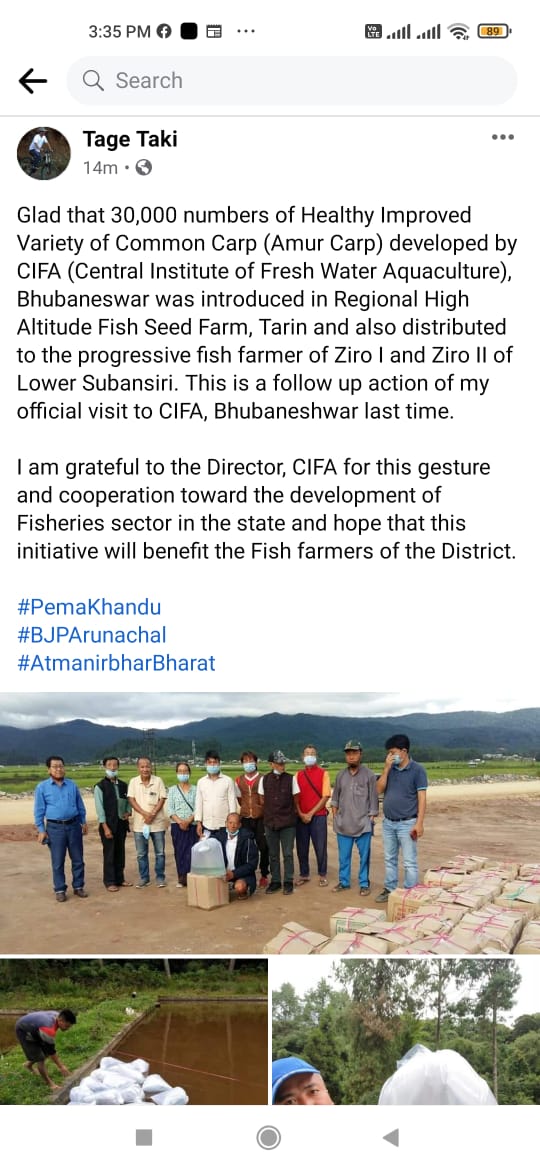 Amur carp distribution at Ziro, Arunachal Pradesh, August 2021